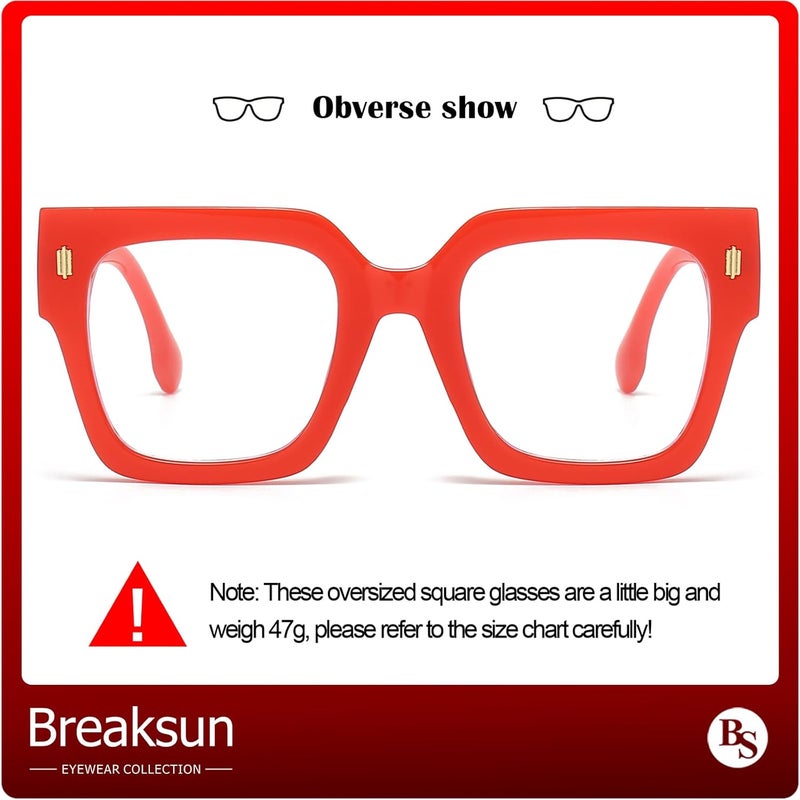 Breaksun Fashion Oversized Blue Light Blocking Glasses for Women Men Trendy Big Square Frame Computer Eyeglasses - Image 2